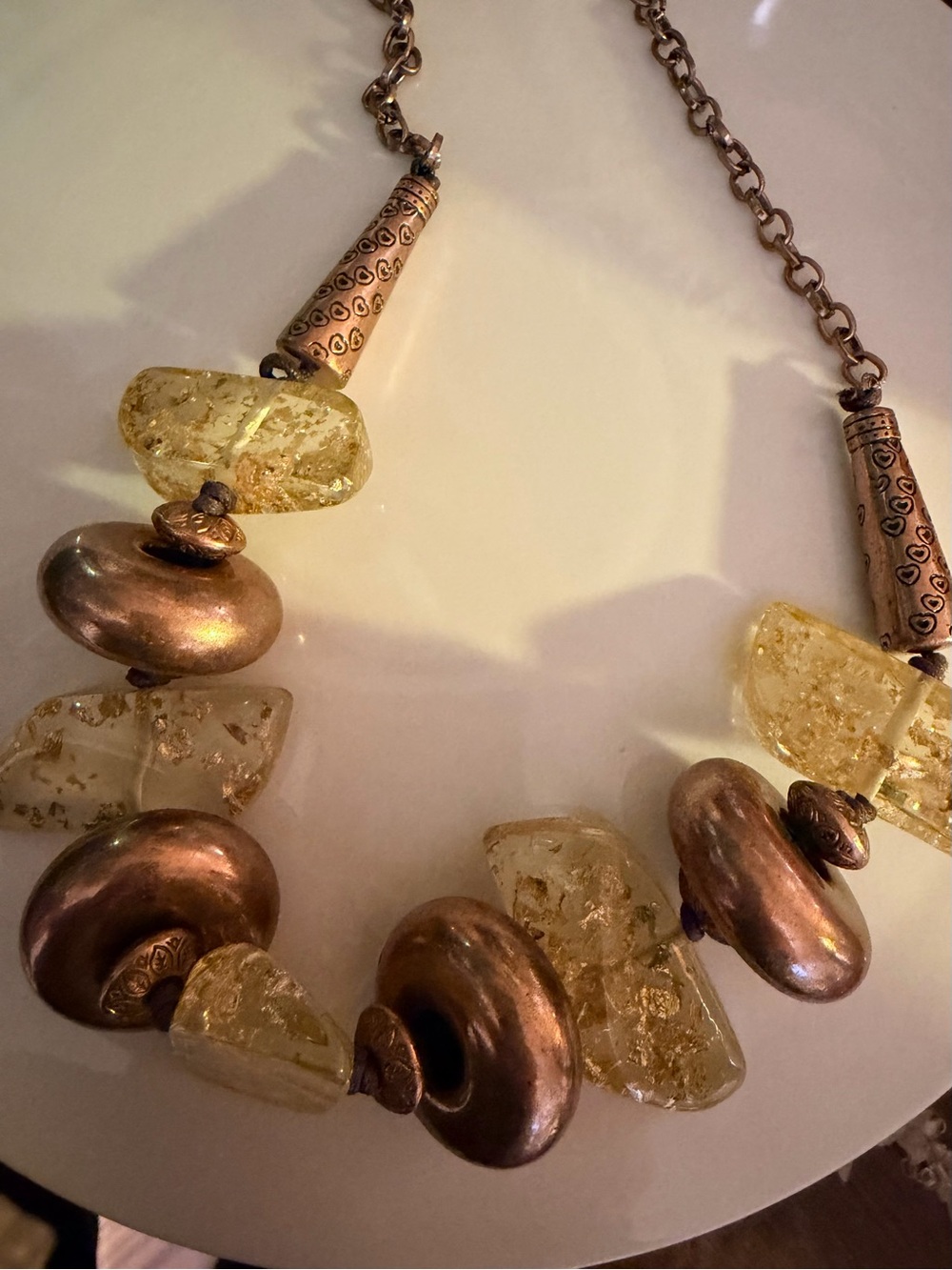 Gold-Leaf Resin and Copper Bead Statement Necklace - Women